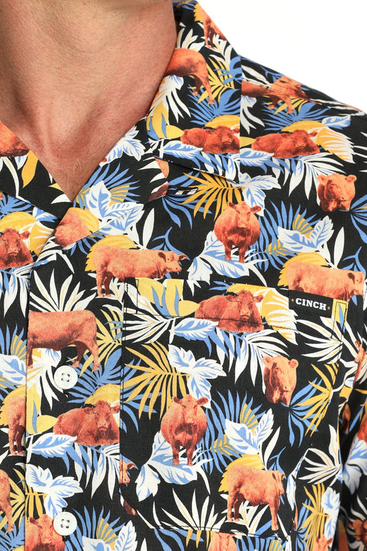 Cinch Mens Short Sleeve Aloha Angus Print Camp Shirt - Multi