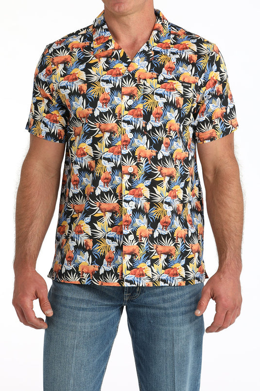 Cinch Mens Short Sleeve Aloha Angus Print Camp Shirt - Multi