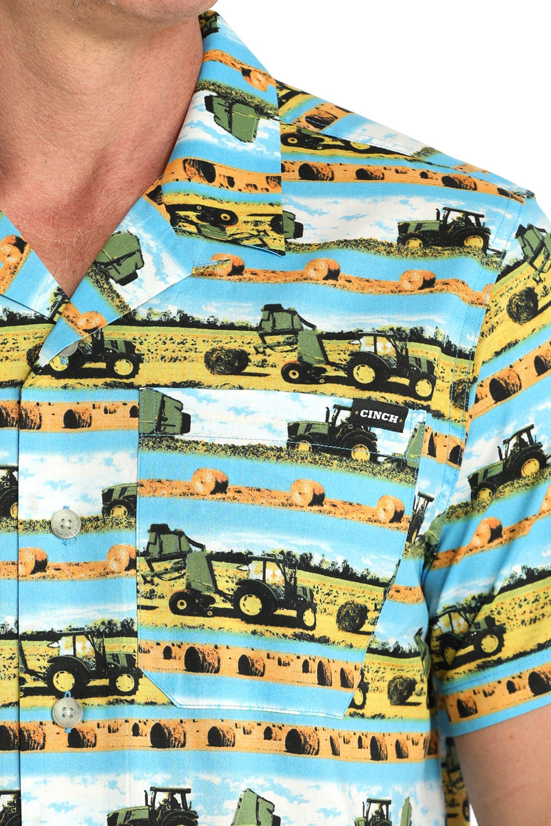 Load image into Gallery viewer, Cinch Mens Short Sleeve Hayin' Season Print Camp Shirt - Blue
