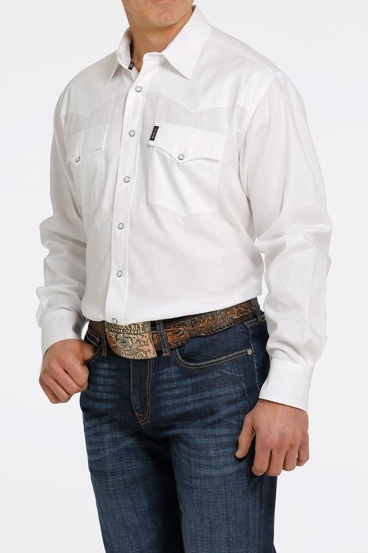 Cinch Mens Long Sleeve Solid Western Marble Snap Shirt - White