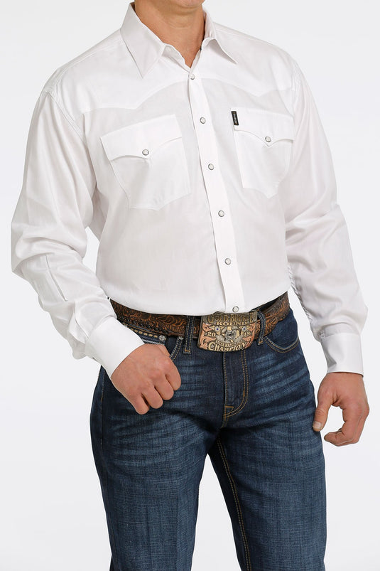 Cinch Mens Long Sleeve Solid Western Marble Snap Shirt - White