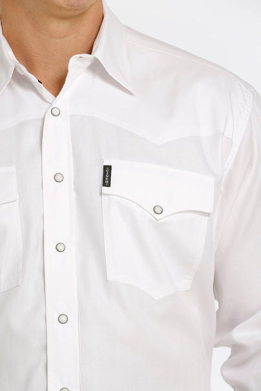 Cinch Mens Long Sleeve Solid Western Marble Snap Shirt - White