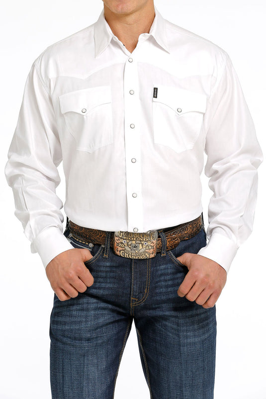 Cinch Mens Long Sleeve Solid Western Marble Snap Shirt - White
