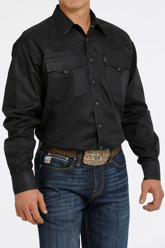 Cinch Mens Long Sleeve Solid Western Marble Snap Shirt - Black