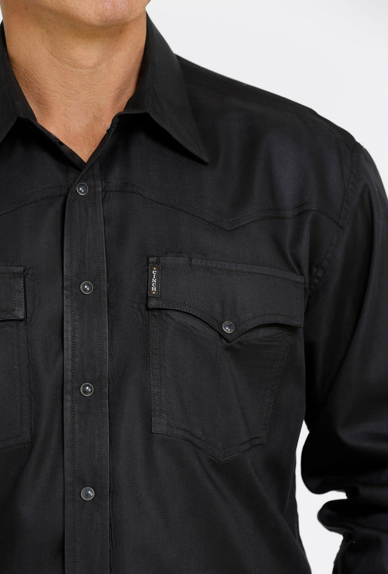 Load image into Gallery viewer, Cinch Mens Long Sleeve Solid Western Marble Snap Shirt - Black
