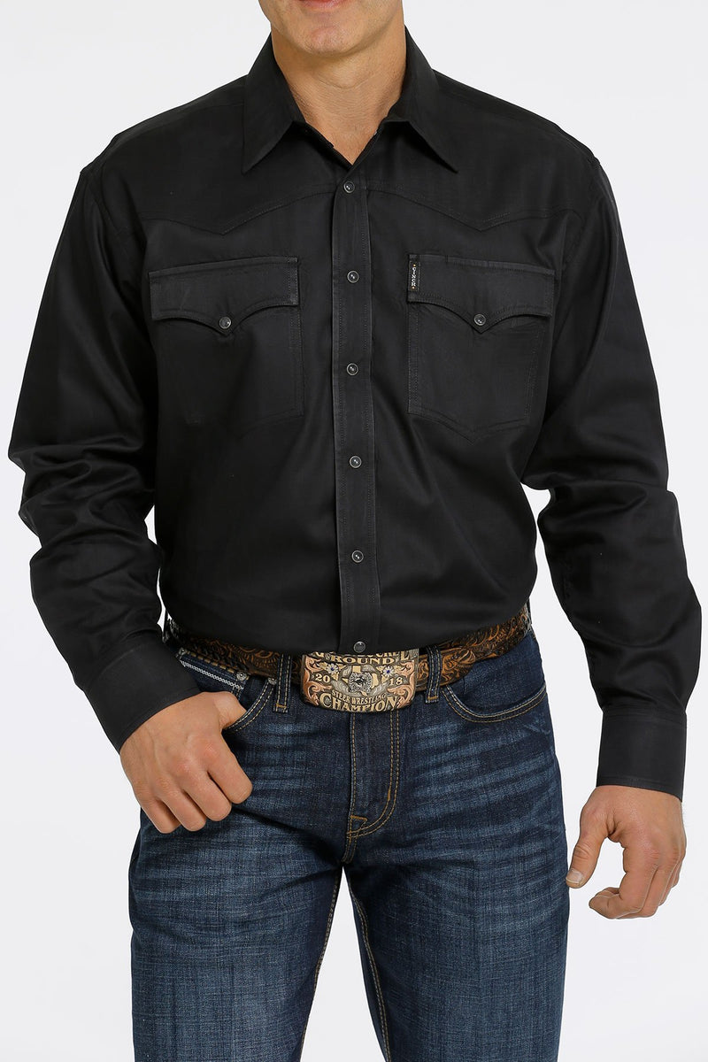 Load image into Gallery viewer, Cinch Mens Long Sleeve Solid Western Marble Snap Shirt - Black
