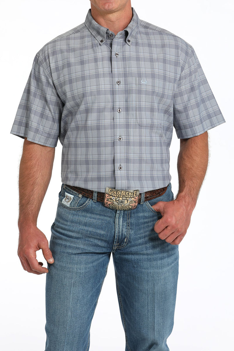 Load image into Gallery viewer, Cinch Mens ARENAFLEX Short Sleeve Plaid Print Shirt - Gray
