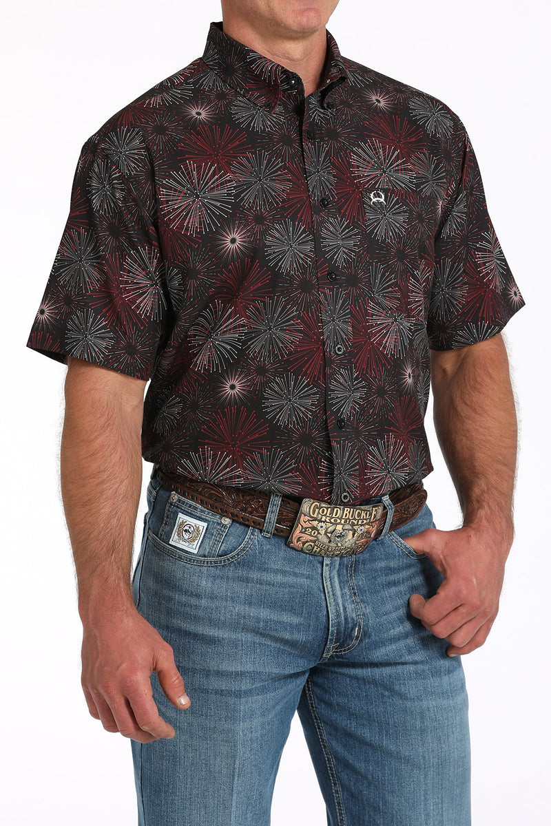 Load image into Gallery viewer, Cinch Mens ARENAFLEX Short Sleeve Firework Print Shirt - Black
