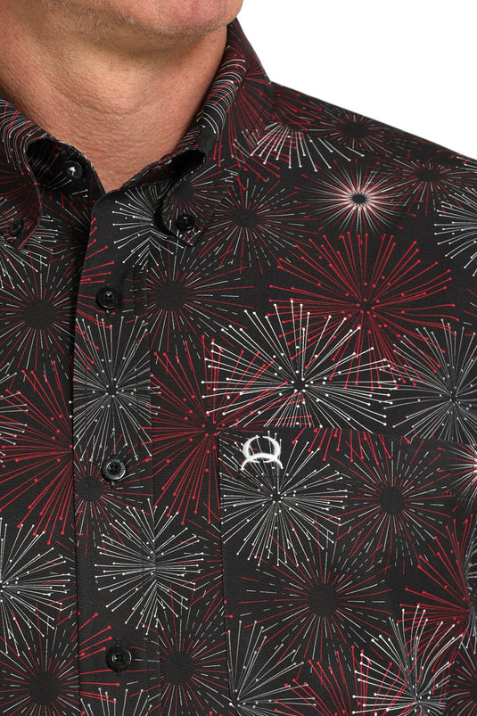 Cinch Mens ARENAFLEX Short Sleeve Firework Print Shirt - Black