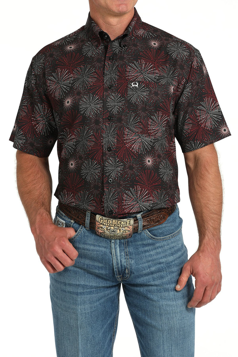 Load image into Gallery viewer, Cinch Mens ARENAFLEX Short Sleeve Firework Print Shirt - Black
