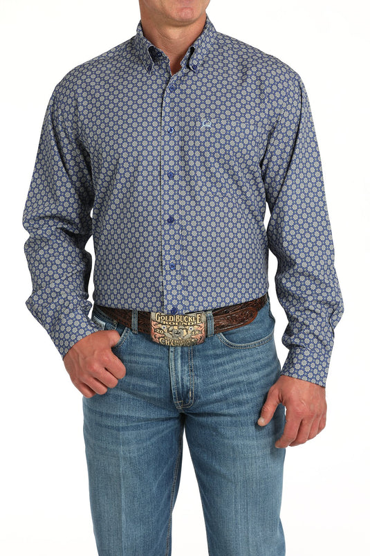 Cinch Mens ARENAFLEX Long Sleeve Medallion Print Shirt - Royal
