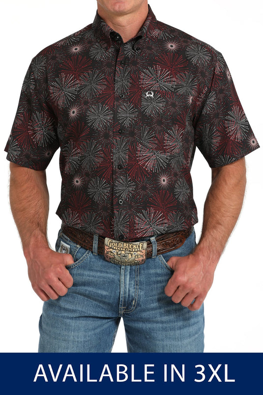 Cinch Mens ARENAFLEX Short Sleeve Firework Print Shirt - Black