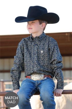Cinch Boys Long Sleeve Rope Print Shirt - Navy
