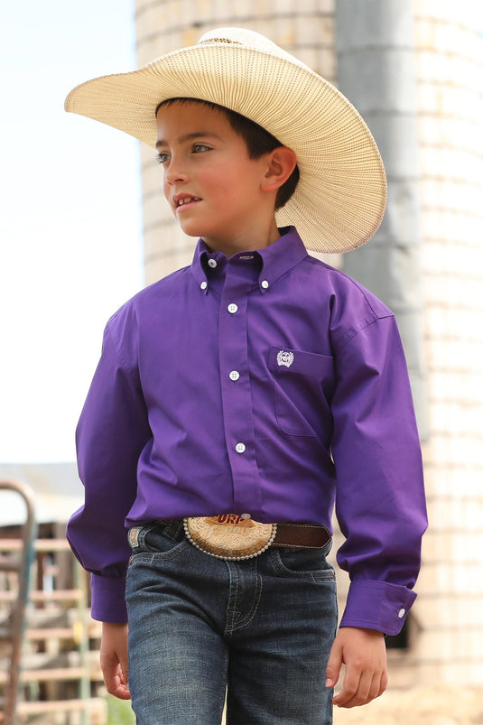 Cinch Boys Long Sleeve Solid Shirt - Purple