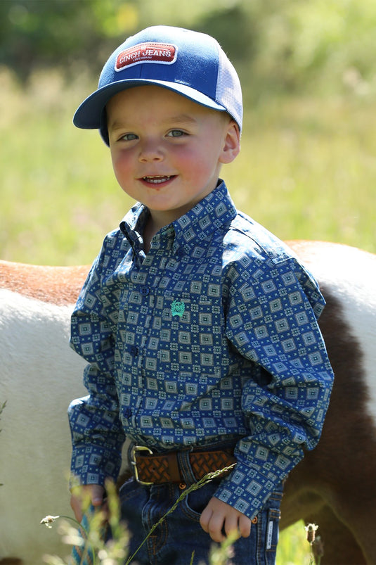 Cinch Infant Long Sleeve Geometric Print Shirt - Royal