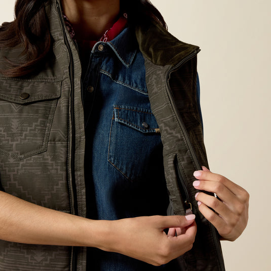 Ariat Womens Grizzly Quilted Vest - Beluga Rockwell Print