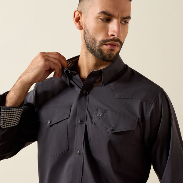 Load image into Gallery viewer, Ariat Mens Wrinkle Free Refined Slub Classic Fit Long Sleeve Shirt - Phantom
